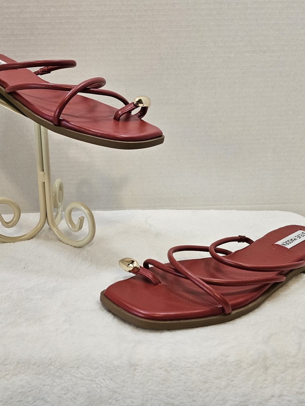 Steve Madden Red Strappy Slide Sandals with Gold Accent
